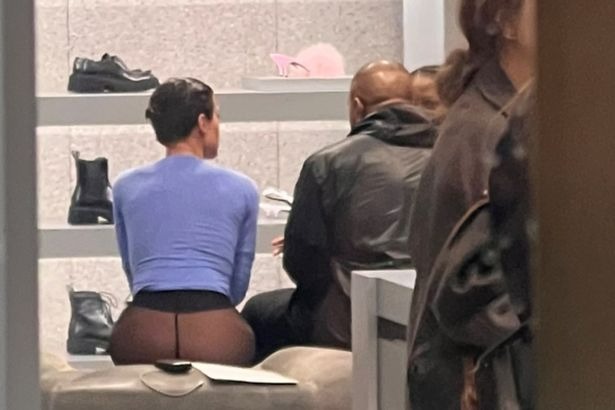 Bianca Censori and Kanye West browsing the Fendi store in Paris