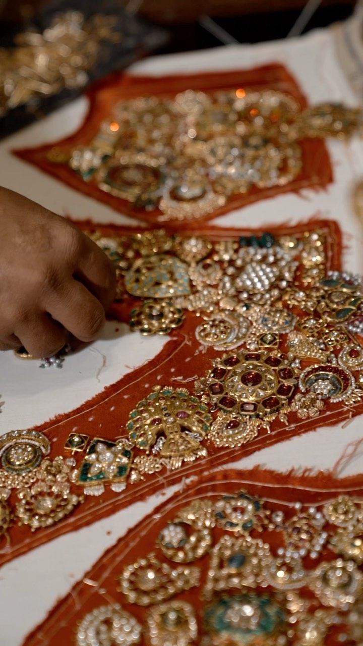 Isha Ambani's Diamond And Gold Adorned Blouse At Brother Anant Ambani’s Pre-Wedding Festivities.