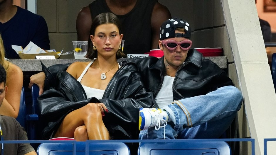 Justin and Hailey Bieber at a NBA game