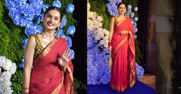 Newlywed Taapsee Pannu Makes Her First Public Appearance, Steals Spotlight In Elegant Red Saree At A Star-Studded Wedding Reception