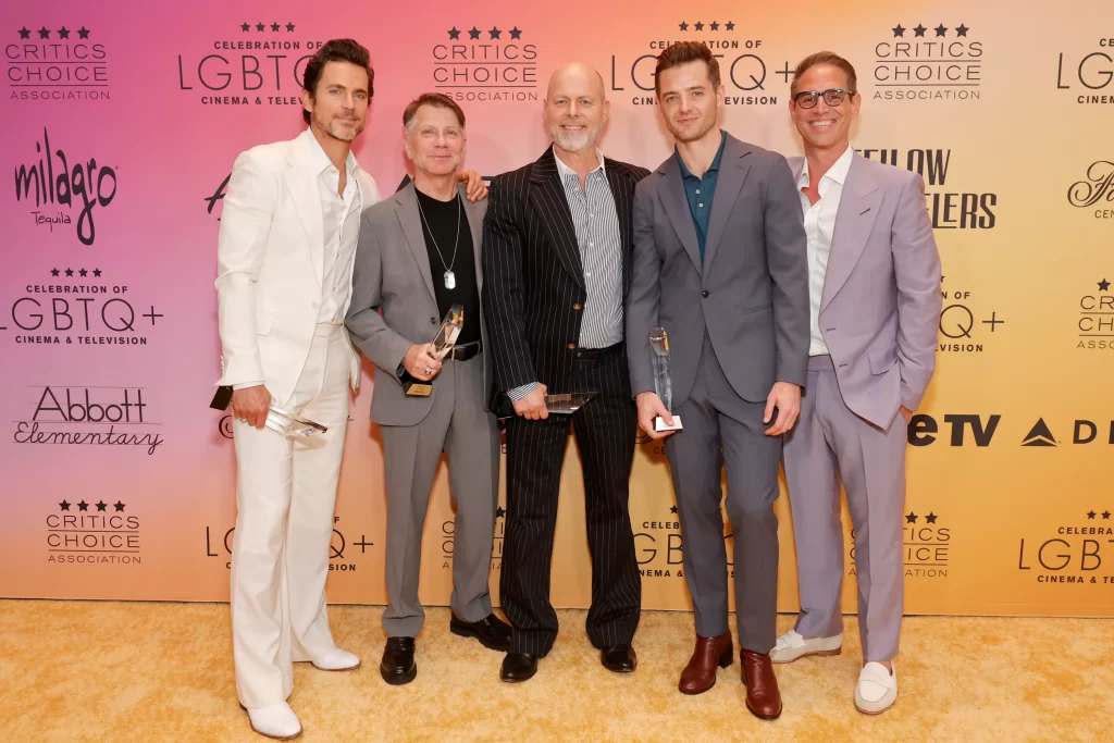 The creative team from Showtime’s critically acclaimed hit series Fellow Travelers received a producers award. On hand to accept following a tribute from Greg Berlanti, far right, were the show’s star and executive producer Matt Bomer, creator and executive producer Ron Nyswaner, director Daniel Minahan and executive producer Robbie Rogers.