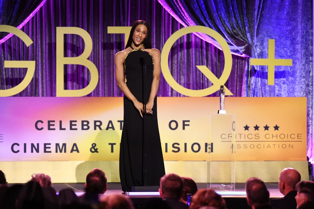 Golden Globe winner Michaela Jaé Rodriguez accepts a Vanguard Award.